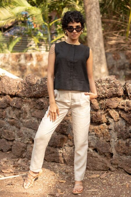 Women's Cotton Solid V Neck Sleeveless 2 Piece Outfit Loose Tank Top and Wide Leg Palazzo Pants Sets cord set ( Black )