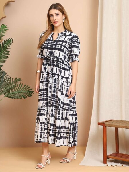 Women's Cotton Printed Fit & Flare Anarkali Gown Midi Dress