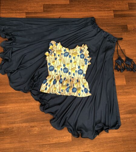 Premium Chinnon Lehenga with Kalamkari Print Maslin Satin Peplum Blouse