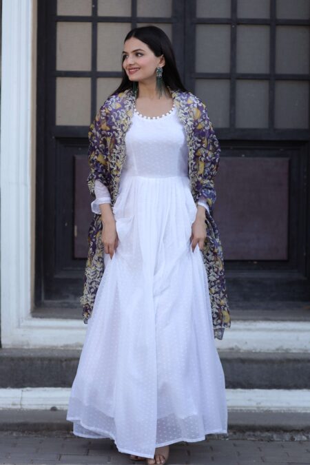 Elegant Purple Georgette Gown with Organza Dupatta ? Designer Kalamkari & Leheriya Print Ensemble